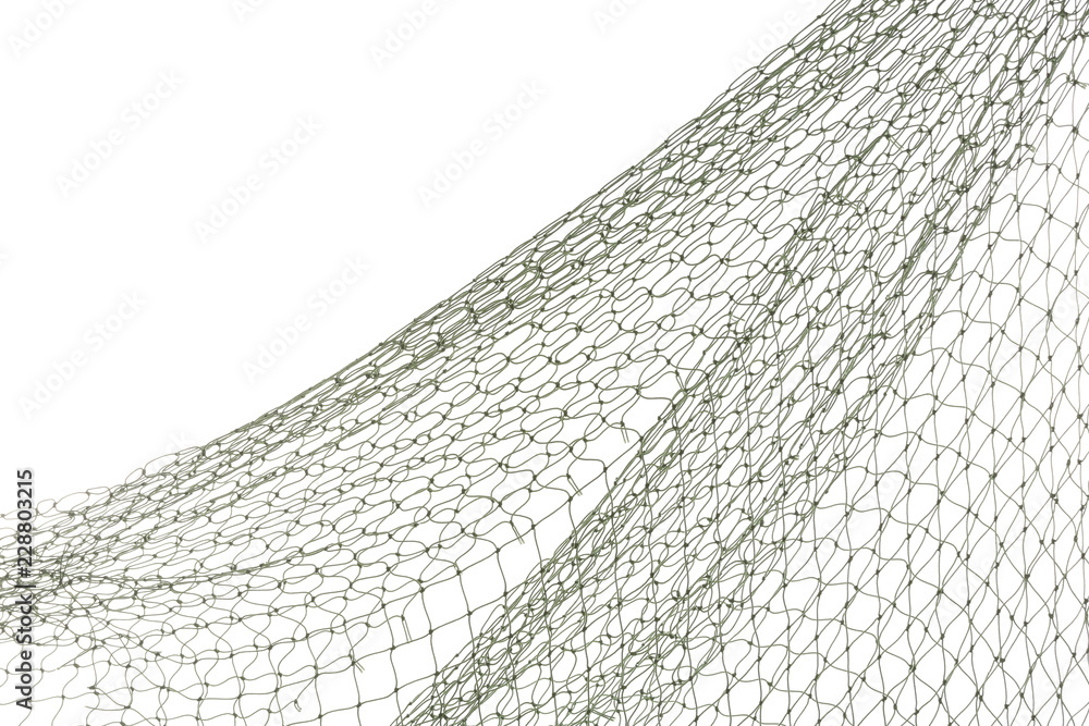 Fishing net on white background, closeup view - obrazy, fototapety, plakaty 