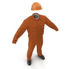 Builder's Orange Long Sleeve Coveralls With Hardhat. 3D Illustration, isolated, on white