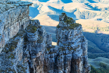 Wall Mural - view of old rocks of Bermamyt Plateau at morning