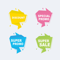 Special offer and promo discounts set of banners. Geometric shapes, ribbon, badge full color. EPS 10 Vector illustration