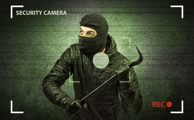 Wall Mural - Caught burglar by house camera in action.