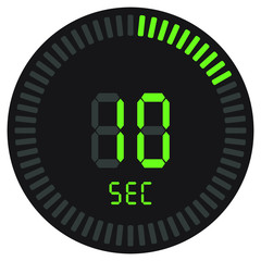 The digital timer 10 seconds. electronic stopwatch with a gradient dial starting vector icon, clock and watch, timer, countdown symbol.