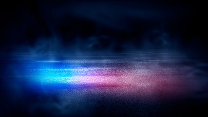 Wall Mural - background of an empty room with smoke and neon light. dark abstract background