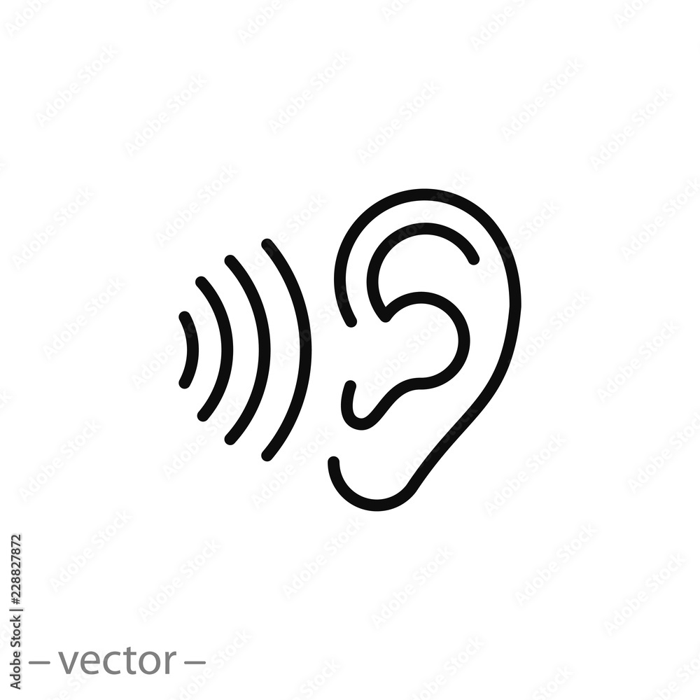 ear icon, hearing linear sign isolated on white background - editable vector illustration eps10 - obrazy, fototapety, plakaty 
