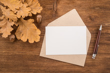 Envelope With A Pen And Autumn Leaves 