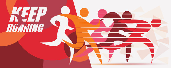 Wall Mural - running people set of stylized silhouettes, sport and activity  background