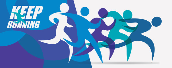 Wall Mural - running people set of silhouettes, sport and activity  background