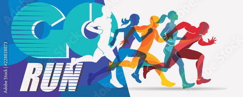 Cuadros en Lienzo running people set of silhouettes, sport and activity background