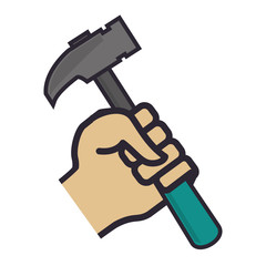 Sticker - hand with hammer handle tool icon