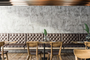 Wall Mural - Grunge restaurant interior, brown sofas