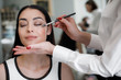 © Yakobchuk Olena - Beautiful morning. Visagist performing final touches and finishing beautiful makeup for lady in beauty salon