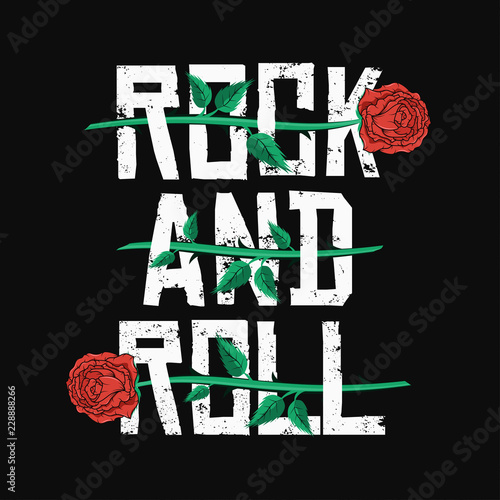 Dekoracja na wymiar  projekt-koszulki-w-stylu-rock-and-rolla-czerwone-roze-miedzy-typografia-grafika-w-stylu-muzyki-rockowej-w-stylu-vintage
