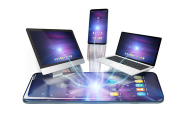 Wall Mural - modern devices connected to each other 3d rendering