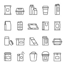 Food packaging symbols, line art icon set