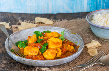 Fish Mappas - Kerala style coconut fish curry with rice. It's a popular dish in southern Indian state of Kerala.