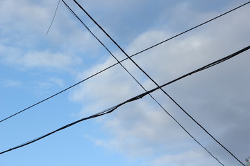 power lines on blue sky