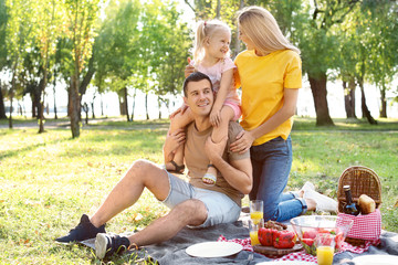 Poster - Happy family having picnic in park on sunny day