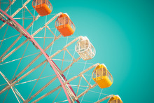 Giant Ferris Wheel On Blue Sky - Travel And Recreation In Amusement Theme Park Holiday Concept, Vinatge Tone