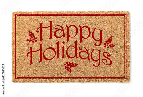 Hy Holidays Christmas Tan Welcome Mat Isolated On White Hy Holidays Christmas Tan Welcome Mat Isolated On White Background