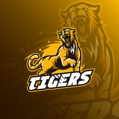 Wall Mural - Tiger mascot logo vector illustration.