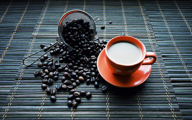 Wall Mural - cup of coffe with coffe beans