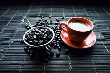 Wall Mural - cup of coffe with coffe beans