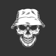 Wall Mural - Vintage monochrome skull in panama hat