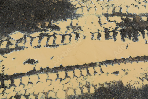 Cuadros en Lienzo Traces of car tires on the puddle of mud