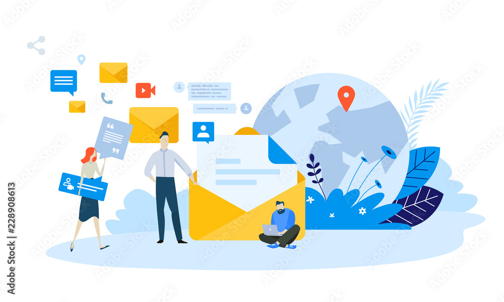 Vector illustration concept of email marketing. Creative flat design for web banner, marketing material, business presentation, online advertising. - obrazy, fototapety, plakaty 