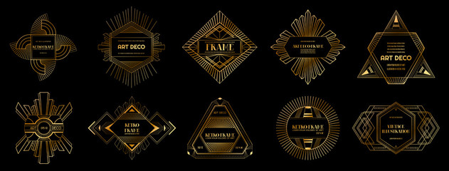 Sticker - Set of Art deco borders and frames. Geometric template in 1920s Gatsby style for your design, wedding card, cover, banner decoration. Vector illustration EPS 10