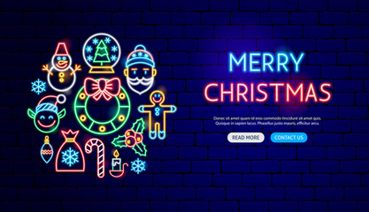 Poster - Merry Christmas Neon Banner Design