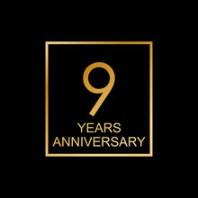 9 Years Anniversary Logo. 9th Anniversary Celebration Label. Design Element Or Banner For Birthday, Invitation, Wedding Jubilee. Vector Illustration.