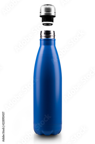 Fotografia, Obraz Opened stainless thermo water bottle, close-up isolated on white background