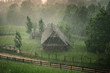 Old traditional house withstanding heavy rain