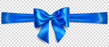 Beautiful Blue Bow With Horizontal Ribbon With Shadow On Transparent Background