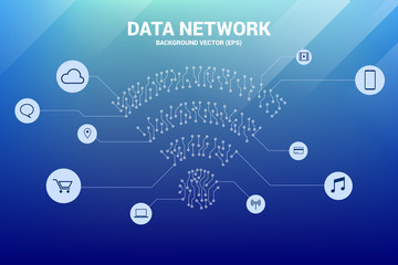 Poster - Vector dot connect line circuit board style mobile data icon. Concept for data transfer of mobile and wi-fi data network.