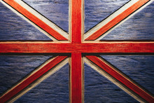 United Kingdom Flag On Wood Background. Grunge United Kingdom Flag