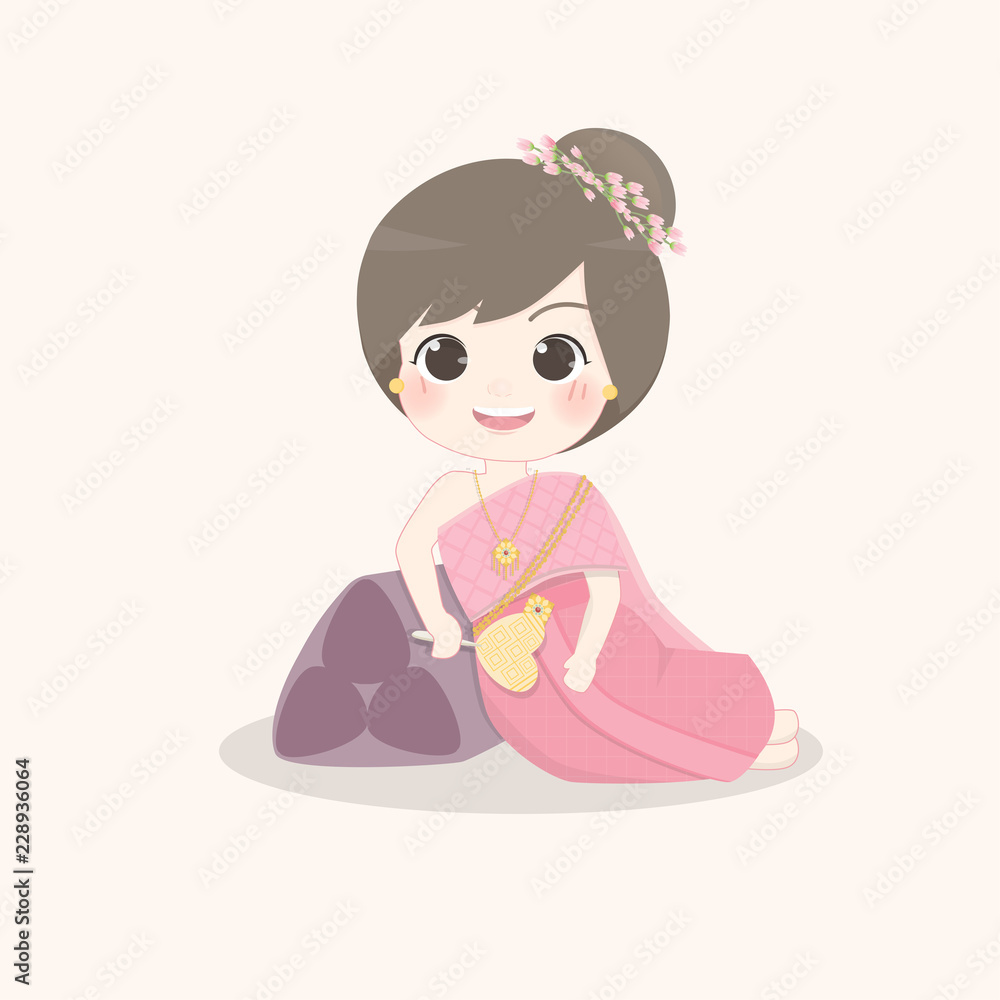 character-design-with-thai-girl-woman-in-thai-traditional-dress-and