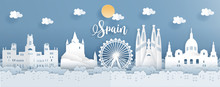 Travel Postcard Or Poster With World Famous Landmark Of Spain, Paper Cut Style Vector Illustration