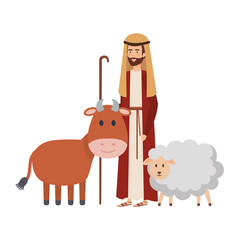 saint joseph with ox and sheep