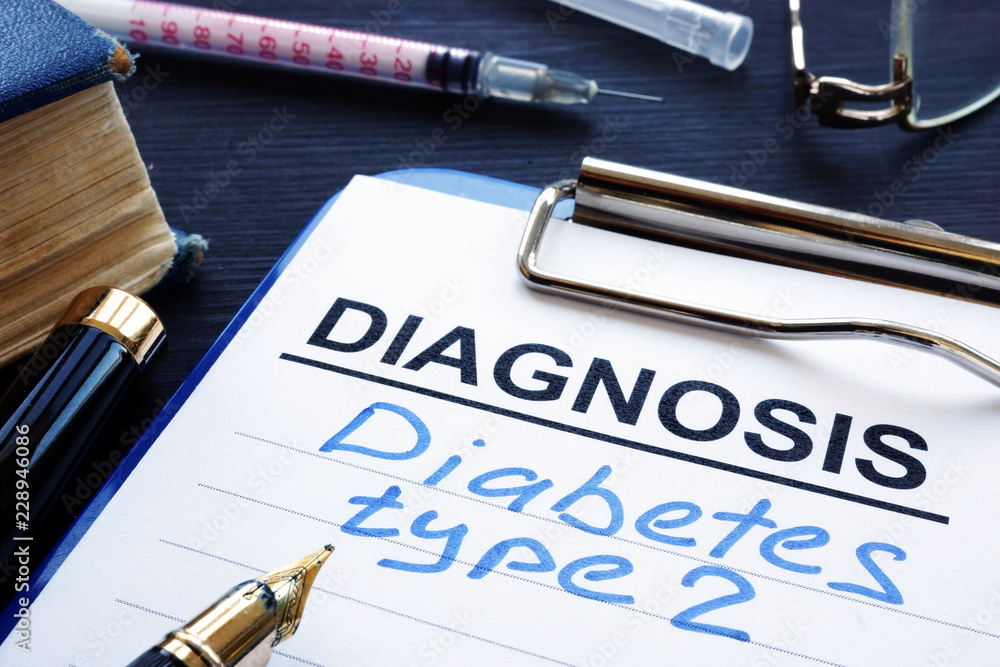 Diagnostic form with diagnosis diabetes type 2. - obrazy, fototapety, plakaty 