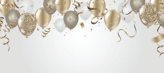 balloons poster for celebrate the national day happy card. and ribbons. flat falling glitter. abstra