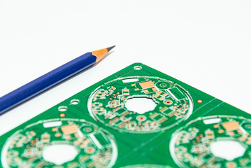 electronic product design concept,printed circuit board(pcb) include pencil 2b with isolated white b