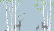 Birch Tree with deer and birds Silhouette Background for wallpaper sticker