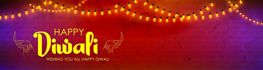 Wall Mural - Burning diya on happy Diwali Holiday background for light festival of India