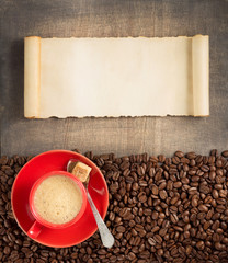 Poster - coffee concept on wooden background