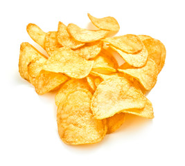 Wall Mural - heap potato chips isolated on white background