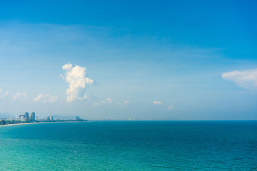 Beautiful sea or ocean with coastline with nice blue sky high angle view in Thailand