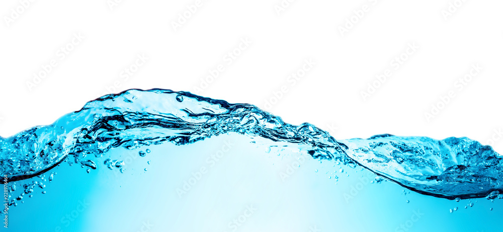 Blue water wave with bubbles close-up background texture isolated on top. Big size large photo. - obrazy, fototapety, plakaty 