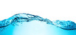 Leinwandbild Motiv Blue water wave with bubbles close-up background texture isolated on top. Big size large photo.